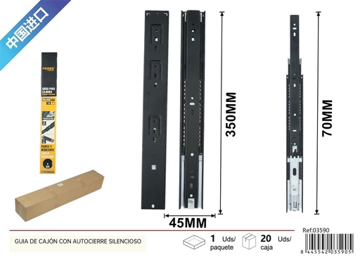 [03590] Guía de cajón con autocierre silencioso 45*350 mm - Ferretería y herrajes