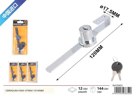 [03652] Cerradura para vitrina con llave 11x140mm para seguridad
