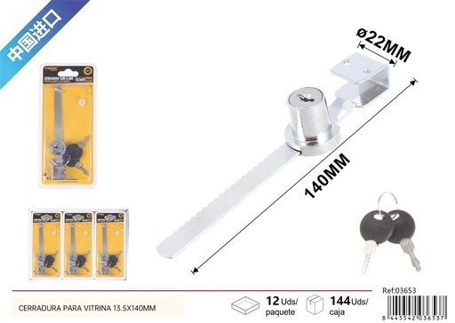 [03653] Cerradura para vitrina con llave 13.5 x 140 mm - Ferretería y accesorios