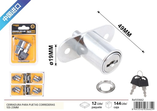 [03662] Cerradura para puertas corredizas con llave 105-23mm - Accesorios de muebles