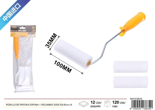 [03834] Rodillo de pintura espuma + recambio 3pcs 10x35cm (4") - Herramientas de pintura