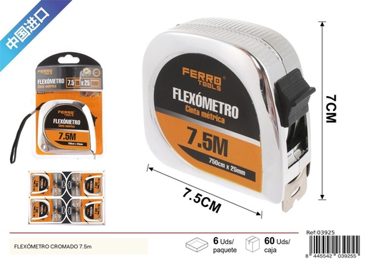 [03925] Flextómetro cromado 7.5 m - Herramientas de medida