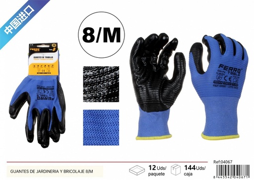 [04067] Guantes de jardinería y bricolaje 8/M GN+PK - Herramientas de ferretería