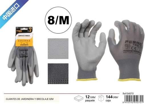 [04070] Guantes de jardinería y bricolaje (set de 8/M) - Accesorios de ferretería