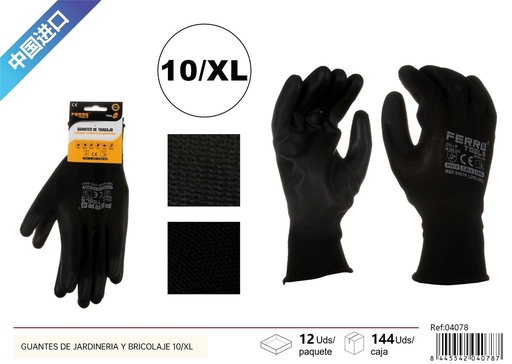 [04078] Guantes de jardinería y bricolaje (set de 10/XL) - Accesorios de ferretería