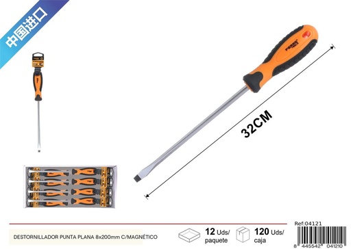 [04121] Destornillador de punta plana magnético 8x200mm - Herramientas de ferretería
