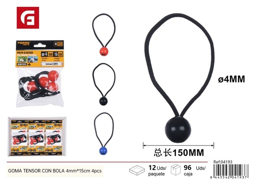 [04193] Goma tensor con bola 4mm*15cm (4pcs) - Accesorios de coche