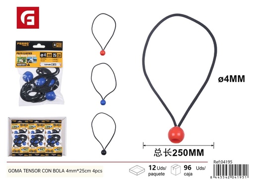 [04195] Goma tensor con bola 4 mm x 25 cm 4 piezas - Accesorios de auto