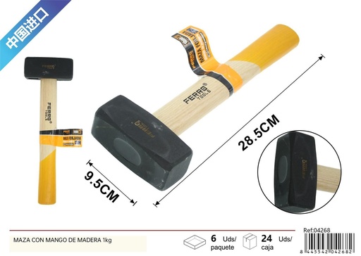 [04268] Maza con mango de madera 1kg - Herramientas de ferretería