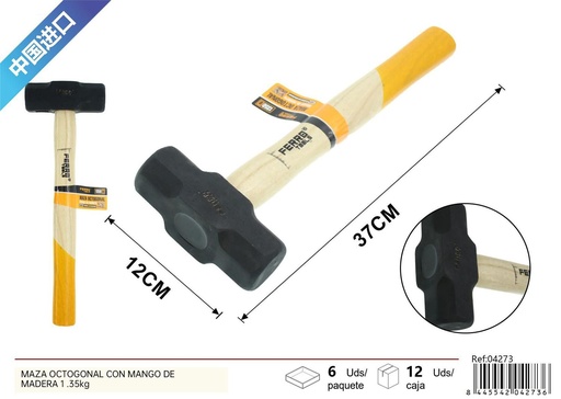 [04273] Maza octagonal con mango de madera 1.35 kg - Herramientas de ferretería