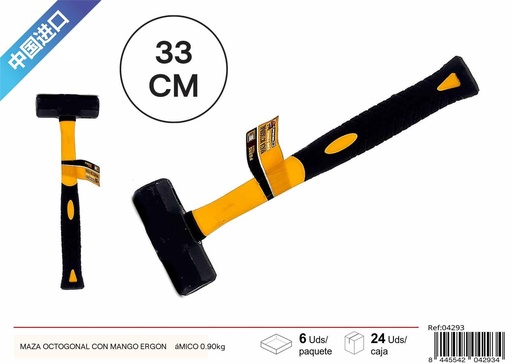 [04293] Maza octogonal con mango ergonómico 0.90kg - Herramientas de ferretería y construcción