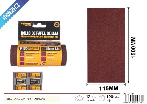 [04584]  Papel lija P150 115*1500 mm - Herramientas de ferretería