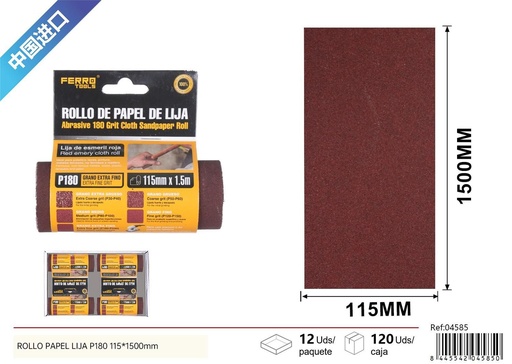 [04585]  Papel lija P180 115*1500 mm - Herramientas de ferretería