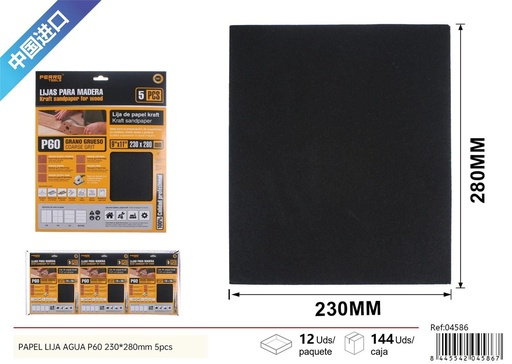 [04586] Papel lija agua P60 230x280 mm 5 piezas - Herramientas para acabado