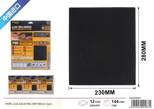 [04587] Papel lija agua P80 230x280 mm 5 piezas - Herramientas para acabado