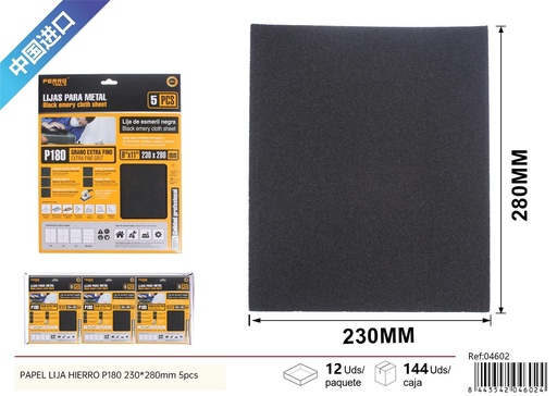 [04602] Papel de lija P180 230x280mm 5 piezas - Herramientas de ferretería