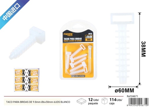 [04671] Taco blanco para bridas de 9.8 mm 6 pcs - Accesorios de ferretería