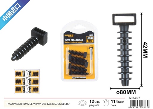 [04672] Taco negro de nylon para bridas de 9.8mm Ø6*42mm 5pcs