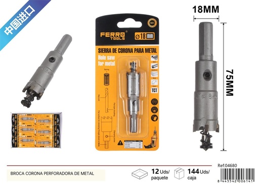 [04680] Broca corona perforadora de metal 18mm - Herramientas de carpintería