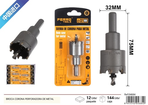 [04684] Broca corona perforadora de metal 32 mm - Herramientas de ferretería