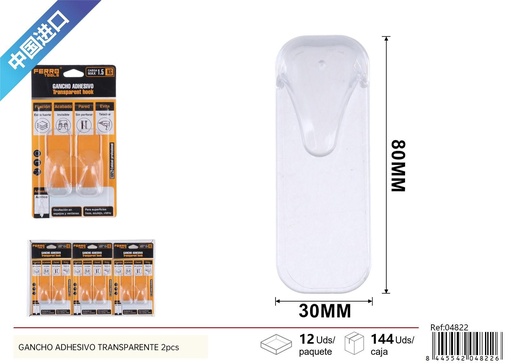[04822] Gancho adhesivo transparente 2 piezas - Accesorios de ferretería