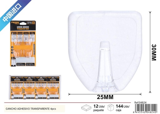 [04824] Gancho adhesivo transparente 4 pcs - Accesorios de ferretería