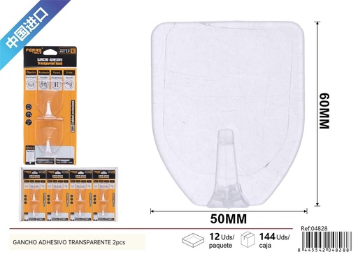 [04828] Gancho adhesivo transparente 2 piezas - Accesorios de ferretería