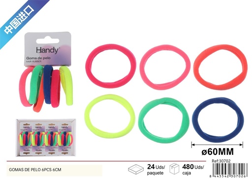 [30702] Gomas de pelo color neón 6 pcs 6 cm - Artículos de belleza