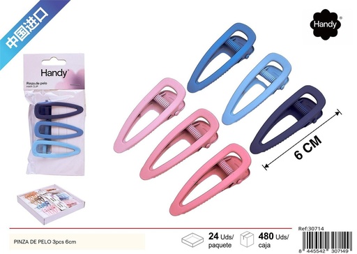 [30714] Pinza de pelo (set de 3) 6 cm (colores variados) - Accesorios de belleza