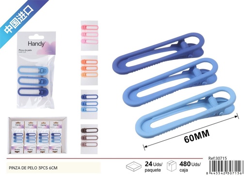 [30715] Pinza de pelo (set de 3) 6 cm (varios colores) - Accesorios de belleza