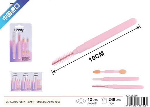 [40429] Set de maquillaje 4pcs (cepillo de pestañas, rímel, labios) para belleza