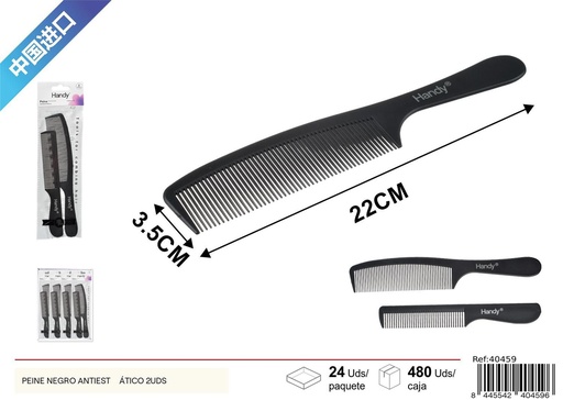 [40459] Peine negro antiestático 2pcs para estilismo y cuidado del cabello