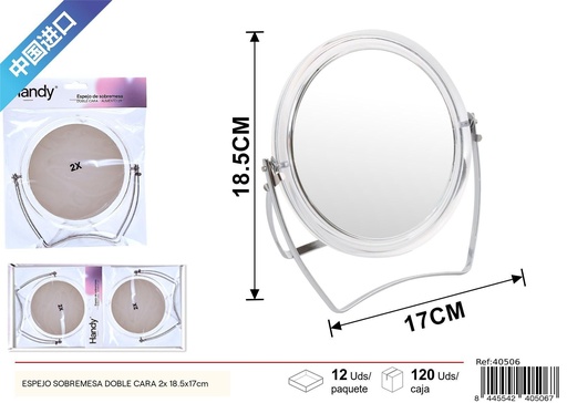 [40506] Espejo sobremesa doble cara 2x 18.5x17cm - Accesorios de belleza