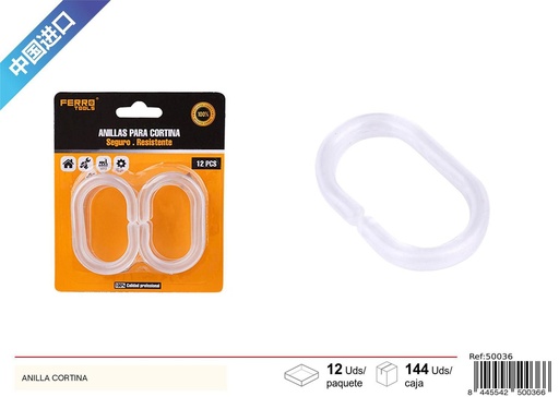 [50036] Anillas de cortina transparentes 12 pcs - Artículos de baño