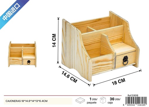 [51616] Cajonera de pino con tres compartimentos 18*14.6*14*13*6.4 cm - Decoración del hogar