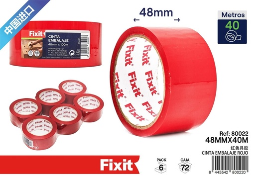 [80022] Cinta de embalaje roja 48mm x 40m - Artículos de ferretería