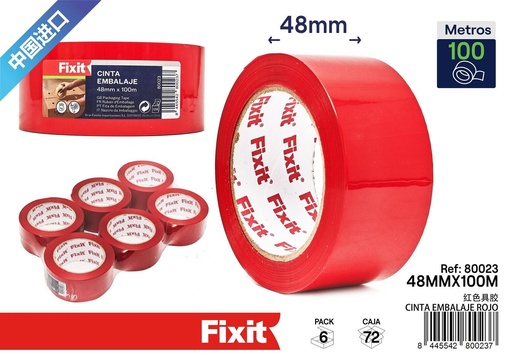 [80023] Cinta de embalaje roja 48 mm*100 m - Material de embalaje