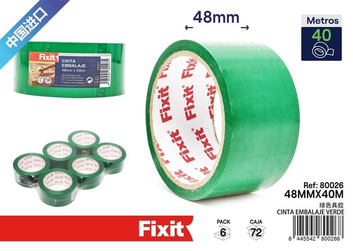 [80026] Cinta de embalaje verde 48mm x 40m - Artículos de ferretería