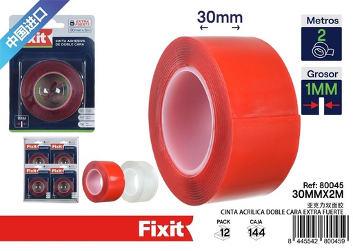 [80045] Cinta acrílica doble cara extra fuerte 30 mm x 2 m - Herramientas de manualidades