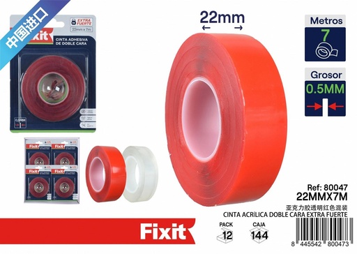 [80047] Cinta acrílica doble cara extra fuerte 0.5mm 22mmx7m - Cintas adhesivas