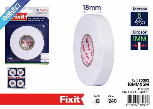 [80053] Cinta adhesiva doble cara PE blanca 18 mm x 5 m - Cinta y adhesivos
