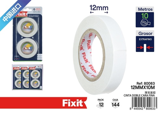 [80063] Cinta adhesiva doble cara fina 12mm*10m 2 pcs - Cintas adhesivas
