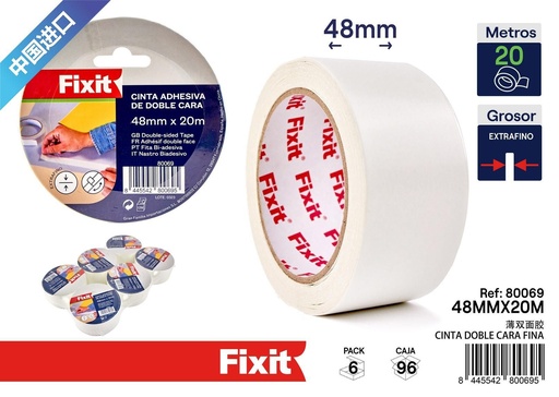 [80069] Cinta adhesiva doble cara fina 48mm*20m - Adhesivos y manualidades