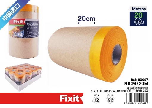 [80097] Cinta de enmascarar kraft autoadhesiva 20 cm x 20 m - Ferretería