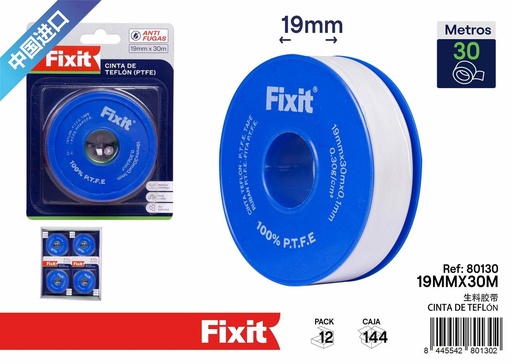 [80130] Cinta de teflón 19x30 metros 0.1x0.3 mm azul - Sellado y empaquetado