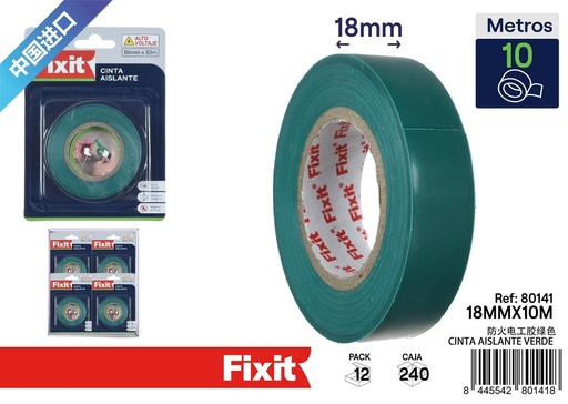 [80141] Cinta aislante verde 18mm*10m - Cinta de ferretería