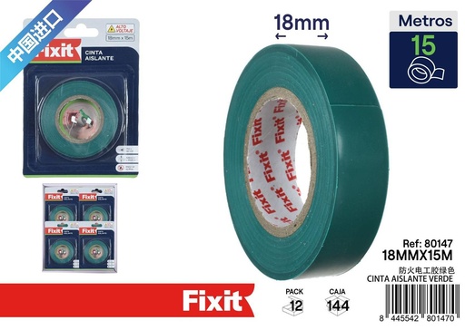 [80147] Cinta aislante verde - 18mm*15m - Cinta eléctrica