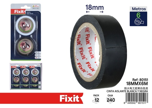 [80151] Cinta aislante surtido blanca y negra 18mm*6m 2 piezas - Accesorios eléctricos