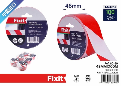 [80169] Cinta de señalización sin adhesivo en blanco y rojo 48mmx100m - Cinta de advertencia