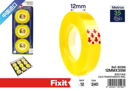 [80198] Celo transparente miel 12 mm*35 m 3 piezas - Artículos de oficina
